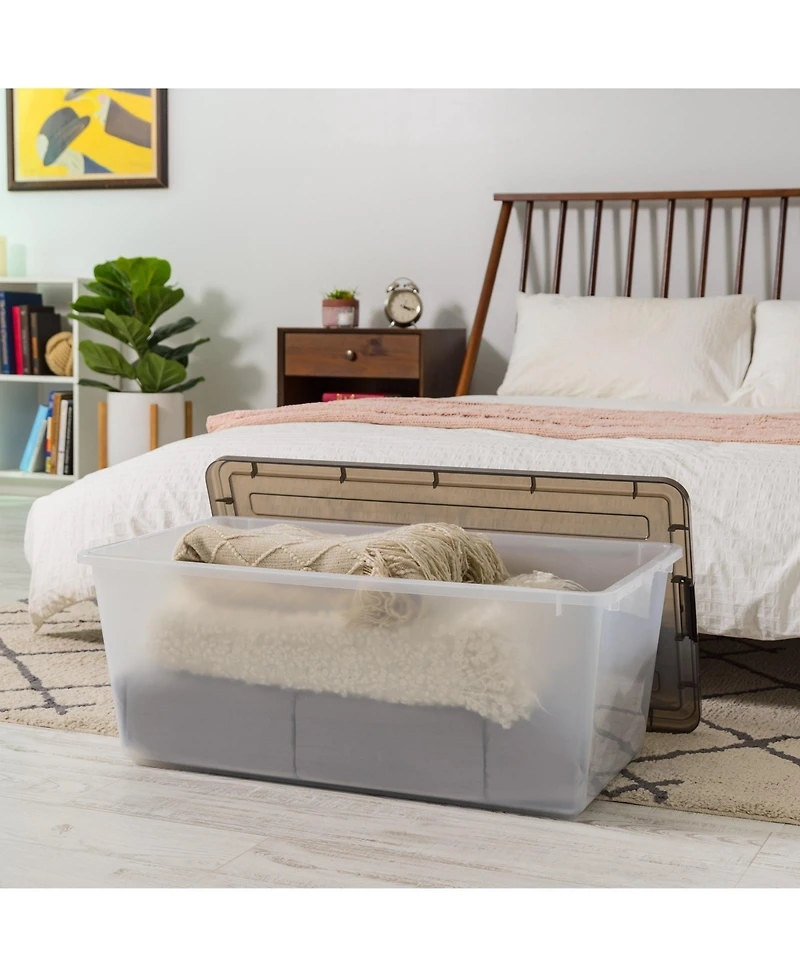 Iris Usa 4 Pack 91qt Large Plastic Storage Bin with Lid and Secure Latching Buckles, Clear/Gray