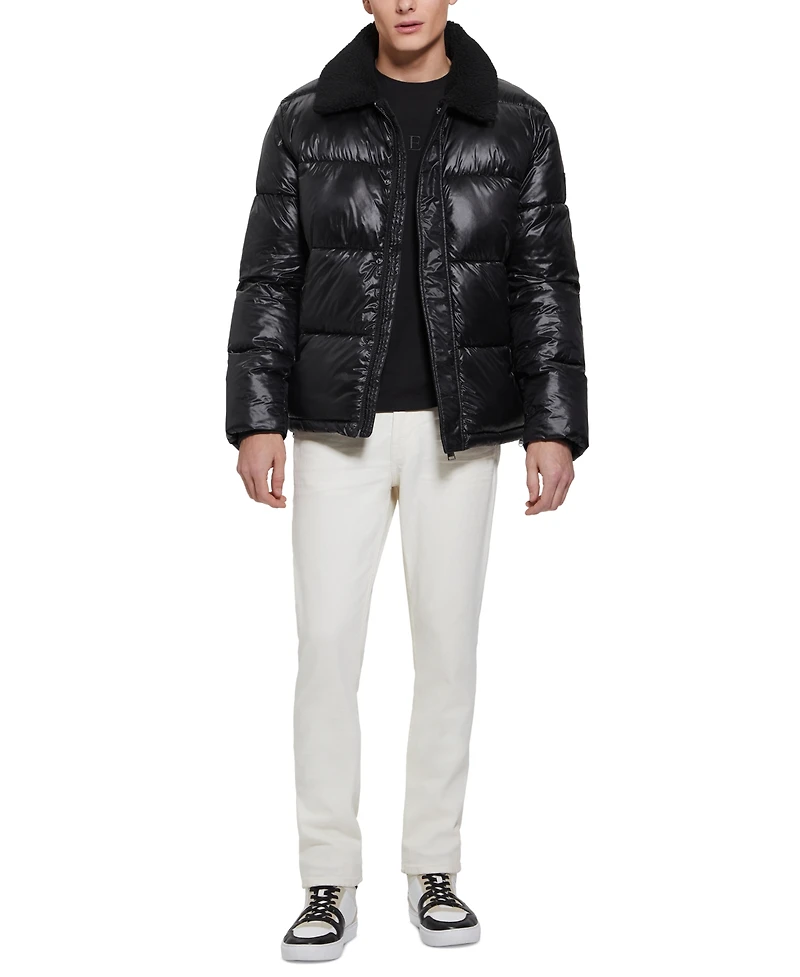 Guess Men's Puffer Jacket with Sherpa Collar
