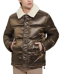 Guess Men's Puffer Jacket with Sherpa Collar