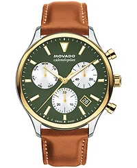 Movado Men's Calendoplan Swiss Quartz Chrono Cognac Leather Watch 43mm