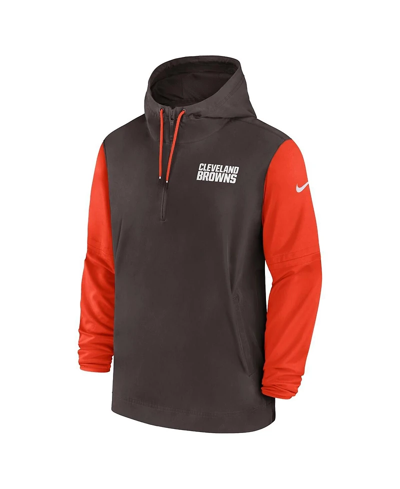 Nike Men's Brown/Orange Cleveland Browns 2024/25 Sideline Pre-Game Player 1/2-Zip Hoodie Jacket