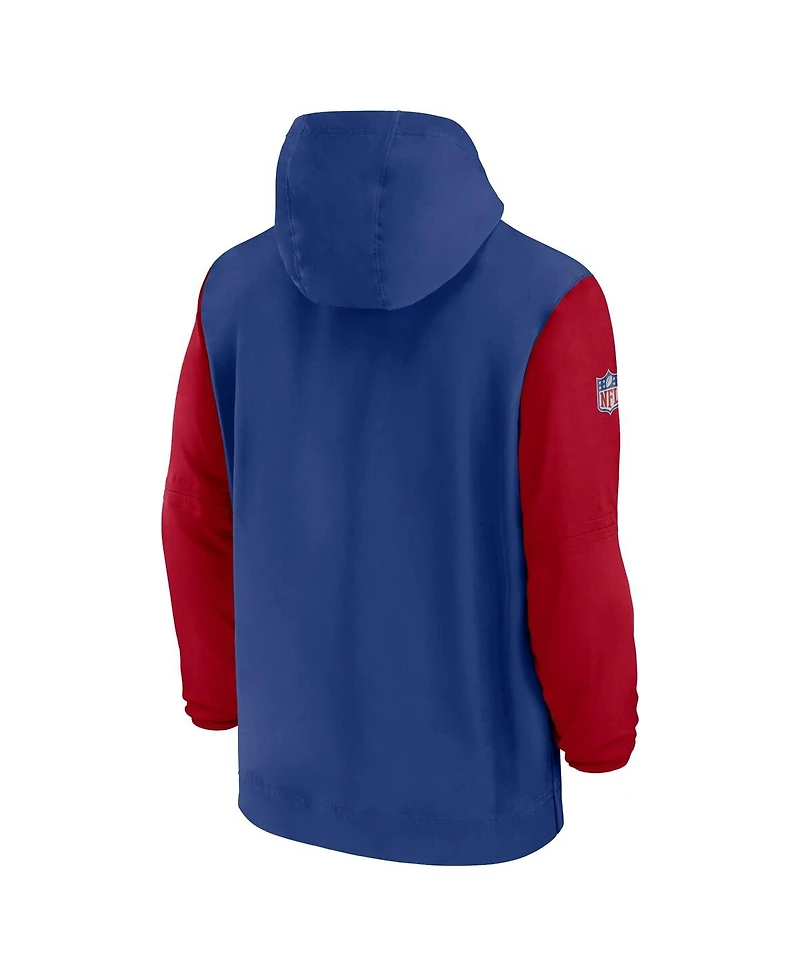 Nike Men's Royal/Red New York Giants 2024/25 Sideline Pre-Game Player 1/2-Zip Hoodie Jacket