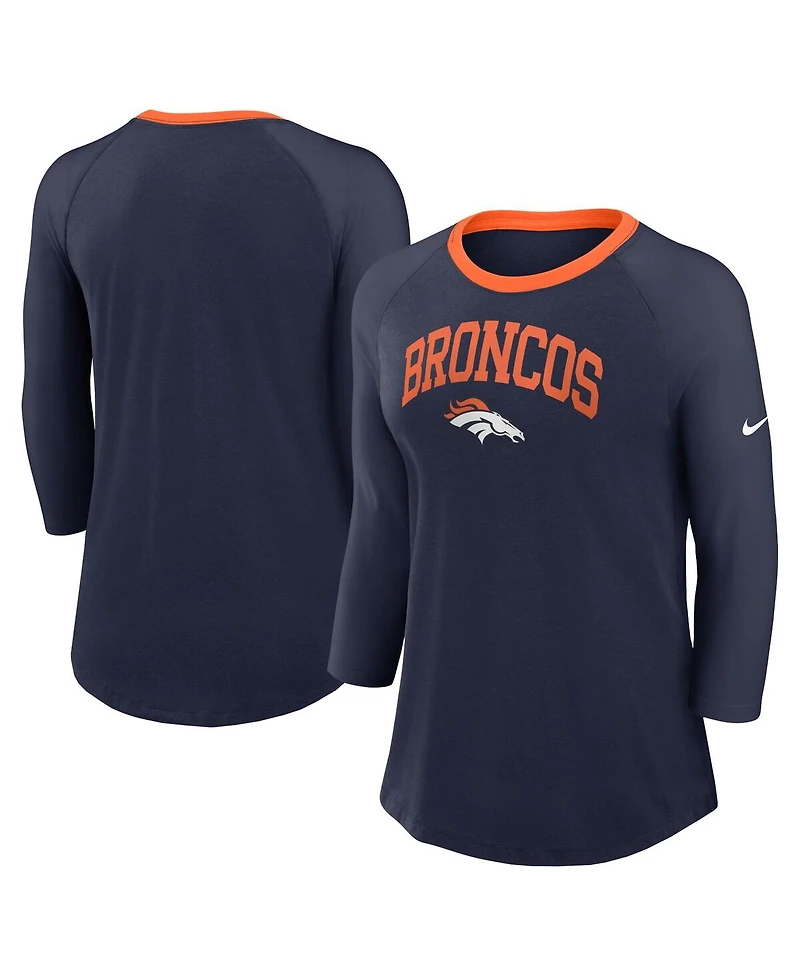 Nike Women's Navy Denver Broncos Raglan 3/4 Sleeve T-Shirt