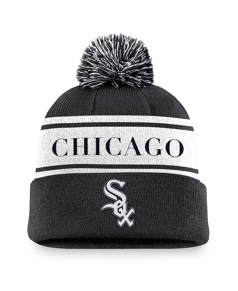 Nike Men's Black Chicago White Sox Team Stripe Peak Cuffed Knit Hat with Pom
