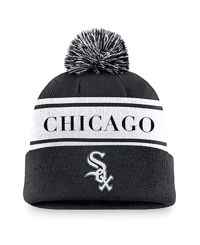 Nike Men's Black Chicago White Sox Team Stripe Peak Cuffed Knit Hat with Pom