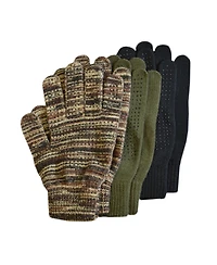 Muk Luks Men's 3-pair Pack Grip Dot Assorted Gloves, Camo/Black/Loden, One Size