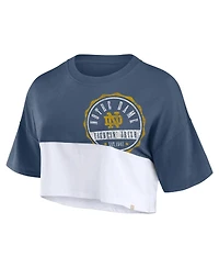 Fanatics Women's Navy/White Notre Dame Fighting Irish Oversized Badge Colorblock Cropped T-Shirt