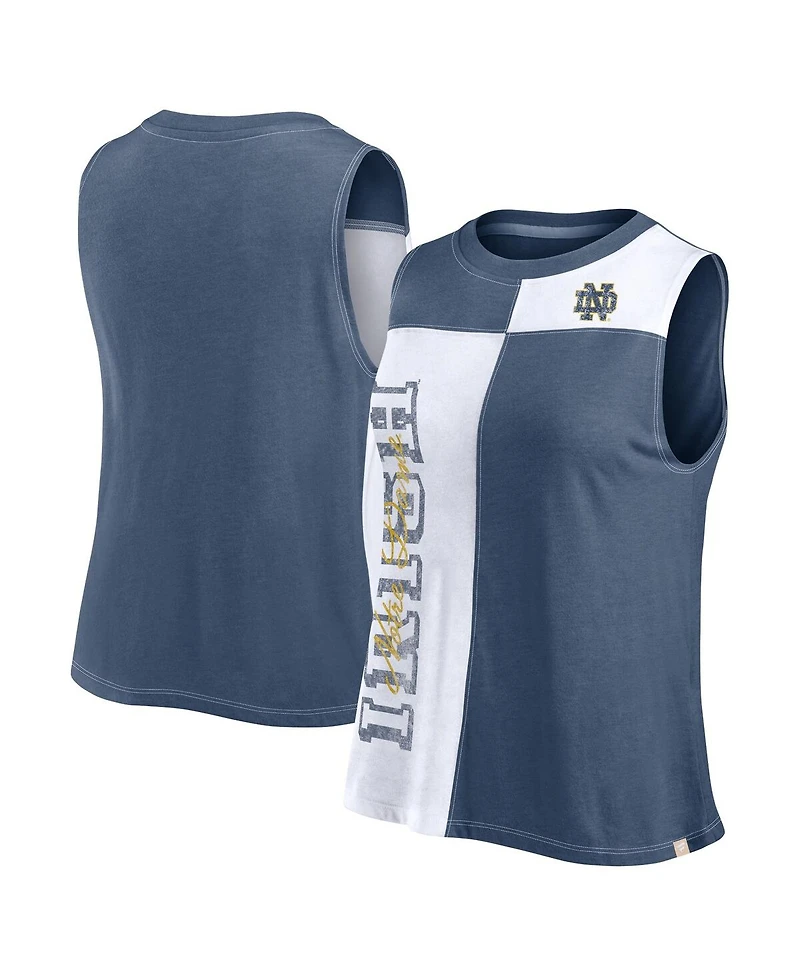 Fanatics Women's Navy/White Notre Dame Fighting Irish Colorblock High Neck Tank Top