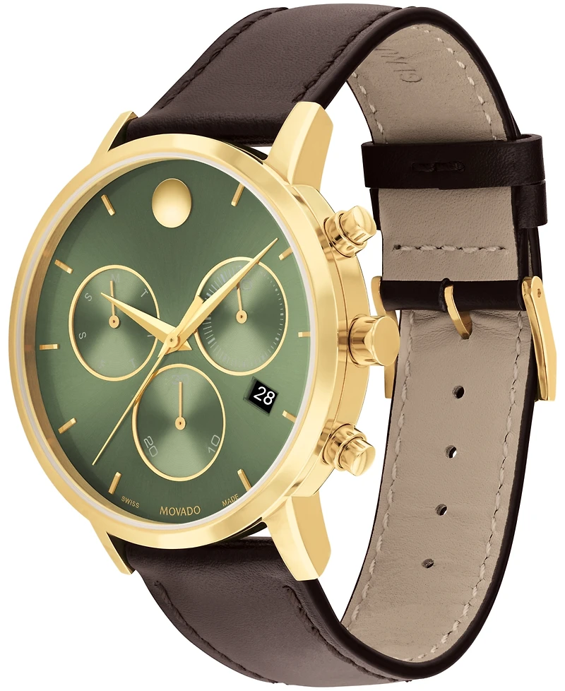 Movado Men's Museum Classic Swiss Quartz Chrono Brown Leather Watch 42mm