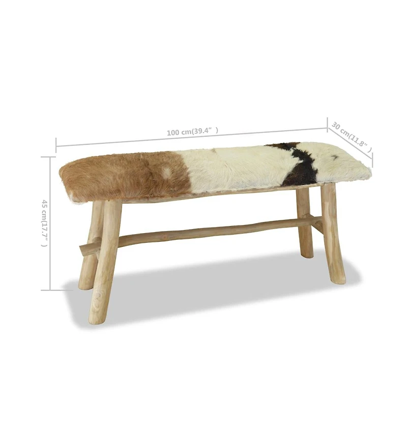 vidaXL Bench Real Leather Teak