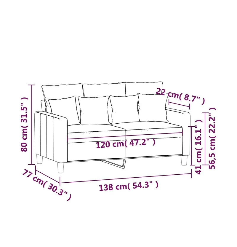 vidaXL 2-Seater Sofa Light Gray 47.2" Velvet