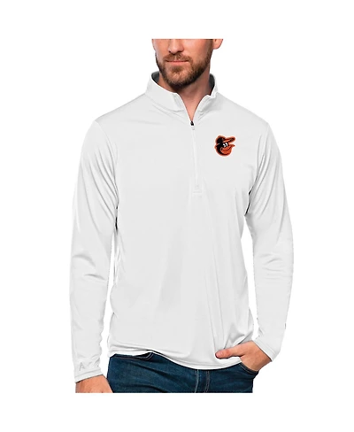 Antigua Men's White Baltimore Orioles Tribute Quarter-Zip Pullover Top