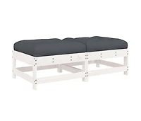 vidaXL Patio Footstools with Cushions 2pcs White Solid Wood Pine