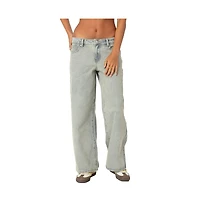 Edikted Womens Petite Magda Low Rise Acid Wash Jeans