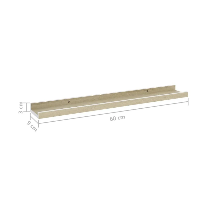 vidaXL Wall Shelves 2 pcs White and Sonoma Oak 23.6"x3.5"x1.2"