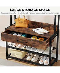 Tribesigns 3-in-1 Entryway Hall Tree with Drawer, Vintage Industrial Coat Rack with Shoe Bench and Hutch, Mudroom Bench with Shoe Storage rack and 9 H