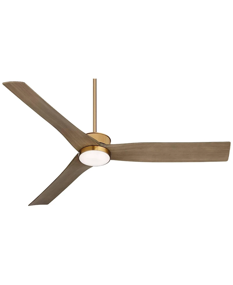 60" Montage Modern Outdoor Ceiling Fan with Dimmable Led Light Remote Control Warm Brass Brown Wood Blades Damp Rated for Patio Exterior House Home Po