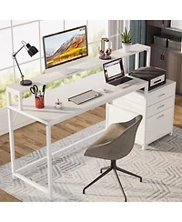 Tribesigns 63 Inch Computer Desk with File Drawer Cabinet, Ergonomic Office Monitor Stand, Table Printer Space, Wood Pc