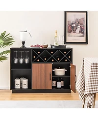 Industrial Sideboard Cabinet with Removable Wine Rack and Glass Holder