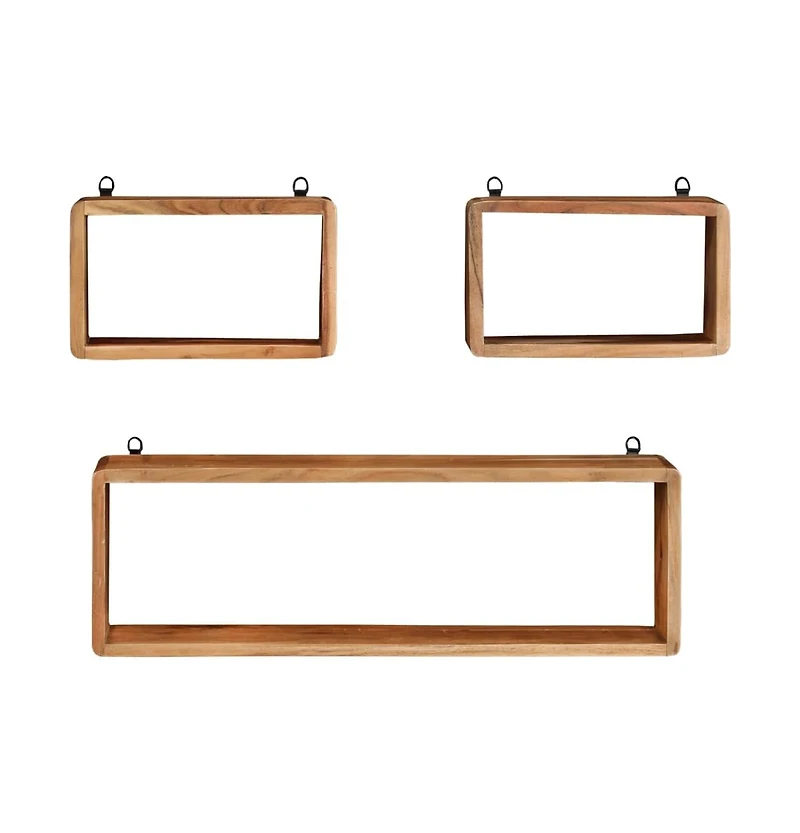 vidaXL 3 Piece Wall Cube Shelf Set Solid Acacia Wood