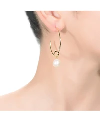Sterling Silver Gold Plated with Genuine Freshwater Round Pearl Hoop Earrings
