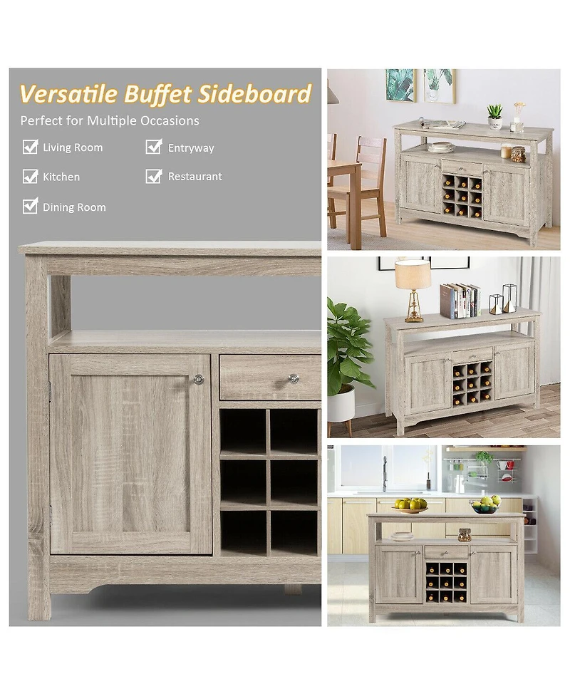 Gymax Buffet Server Sideboard Wine Cabinet Console Table Grey Home