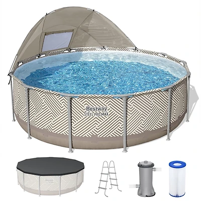 Bestway Steel Pro Max 13' x 42" Round Above Ground Pool Set with Canopy & Ladder
