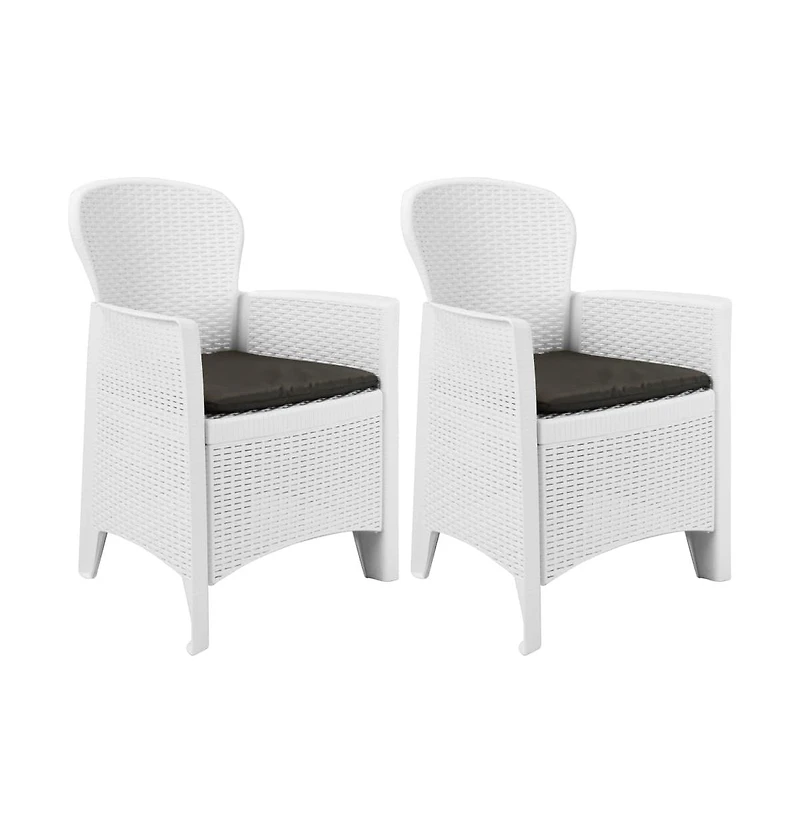 vidaXL Patio Chairs 2 pcs with Cushion White Plastic Rattan Look