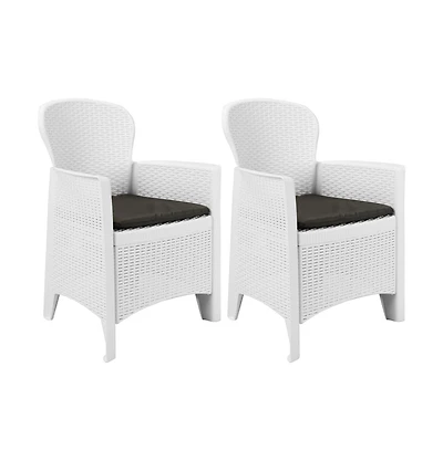 vidaXL Patio Chairs 2 pcs with Cushion White Plastic Rattan Look