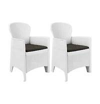 vidaXL Patio Chairs 2 pcs with Cushion White Plastic Rattan Look