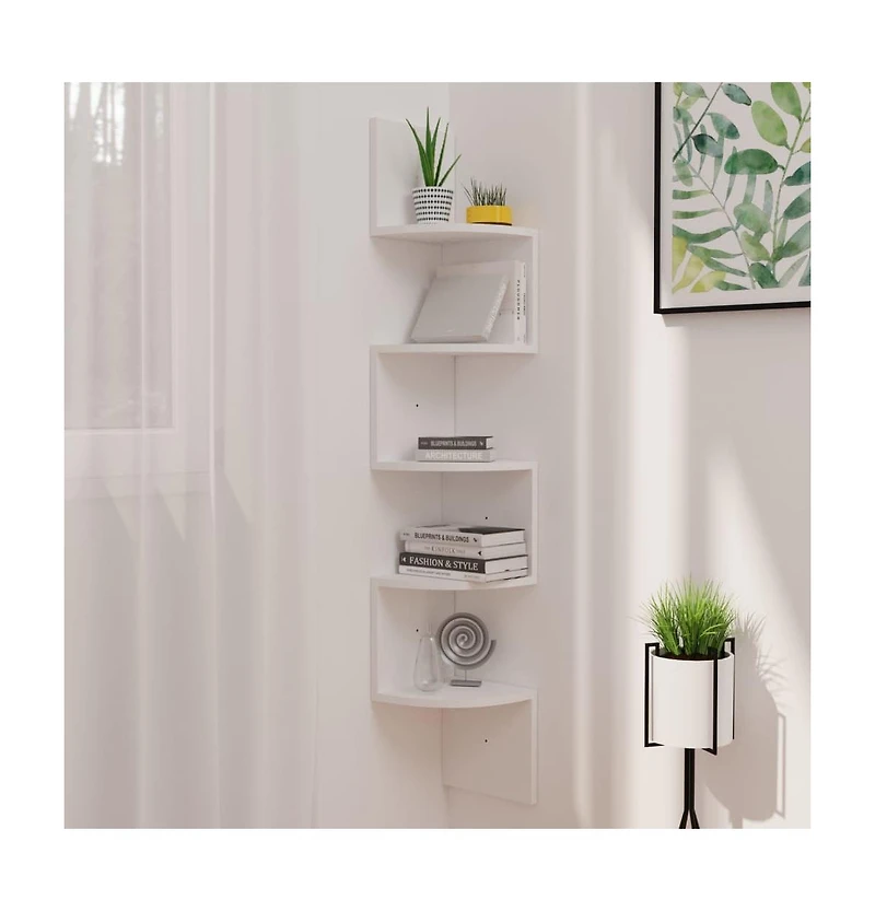 vidaXL Wall Corner Shelf White 7.5"x7.5"x48.4" Engineered Wood