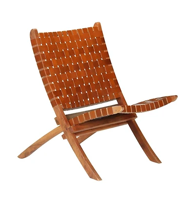 Folding Chair Crossed-Stripe Brown Real Leather