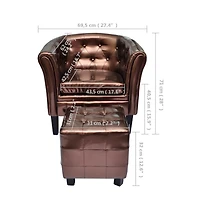 Tub Chair with Footstool Brown Faux Leather