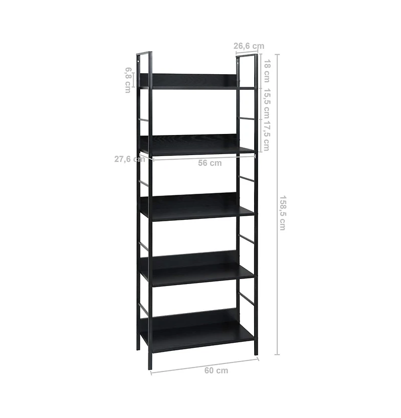 5-Layer Book Shelf Black 23.6"x10.9"x62.4" Engineered Wood