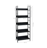 5-Layer Book Shelf Black 23.6"x10.9"x62.4" Engineered Wood
