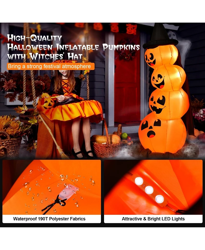 Vebreda 7 Feet Halloween Inflatable Pumpkin Combo with Witch's Hat and Led Lights