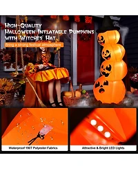 Vebreda 7 Feet Halloween Inflatable Pumpkin Combo with Witch's Hat and Led Lights