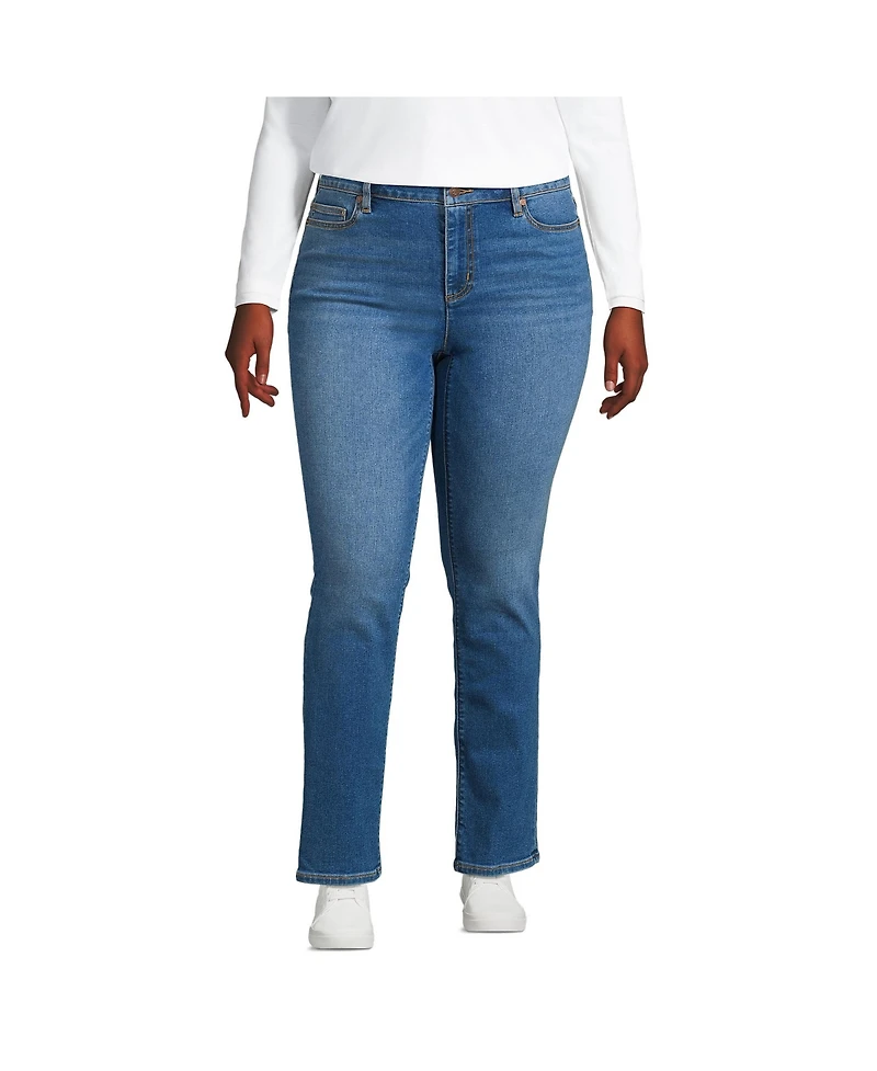 Lands' End Women's Mid Rise Straight Leg Blue Jeans
