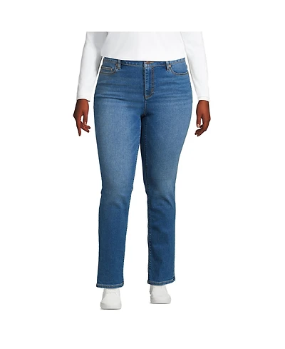 Lands' End Women's Mid Rise Straight Leg Blue Jeans