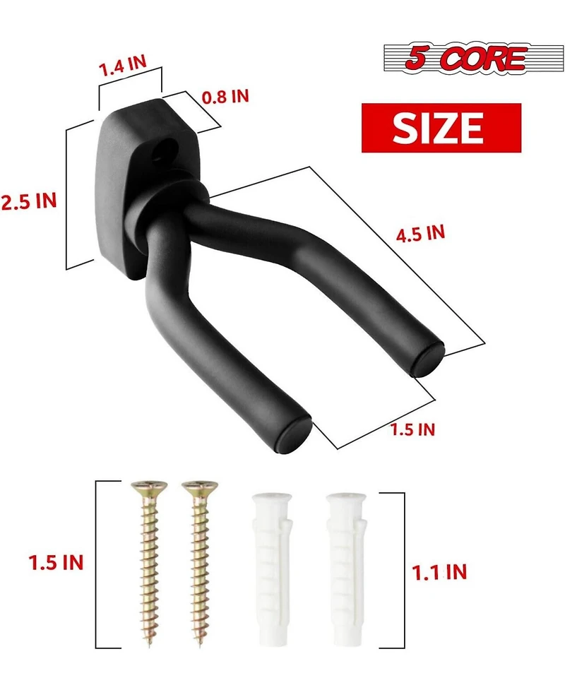 5 Core Guitar Wall Mount Hangers Display Wall Hook w Screws Soft Padding Holder for All Guitars - 2PCS