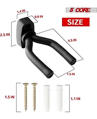 5 Core Guitar Wall Mount Hangers Display Wall Hook w Screws Soft Padding Holder for All Guitars - 2PCS