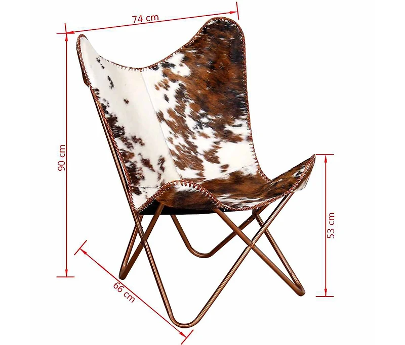 Butterfly Chair Brown and White Real Cowhide Leather