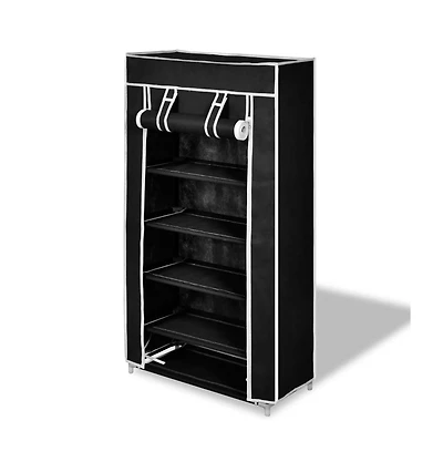 vidaXL Fabric Shoe Cabinet with Cover 23" x 11" x 42" Black