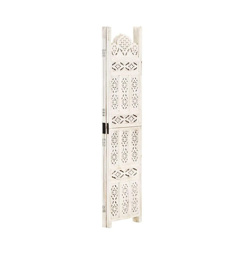 vidaXL Hand carved 3-Panel Room Divider White 47.2"x65" Solid Mango Wood