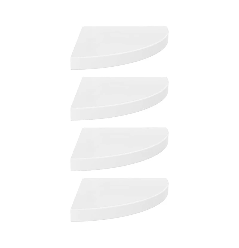 Floating Corner Shelves 4 pcs High Gloss White 13.8"x13.8"x1.5" Mdf