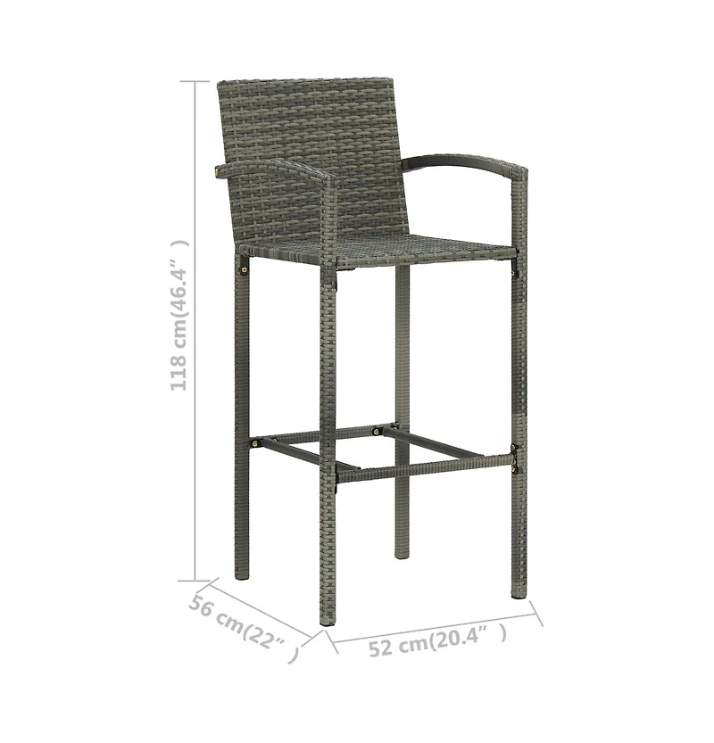 vidaXL Bar Stools 4 pcs Gray Poly Rattan