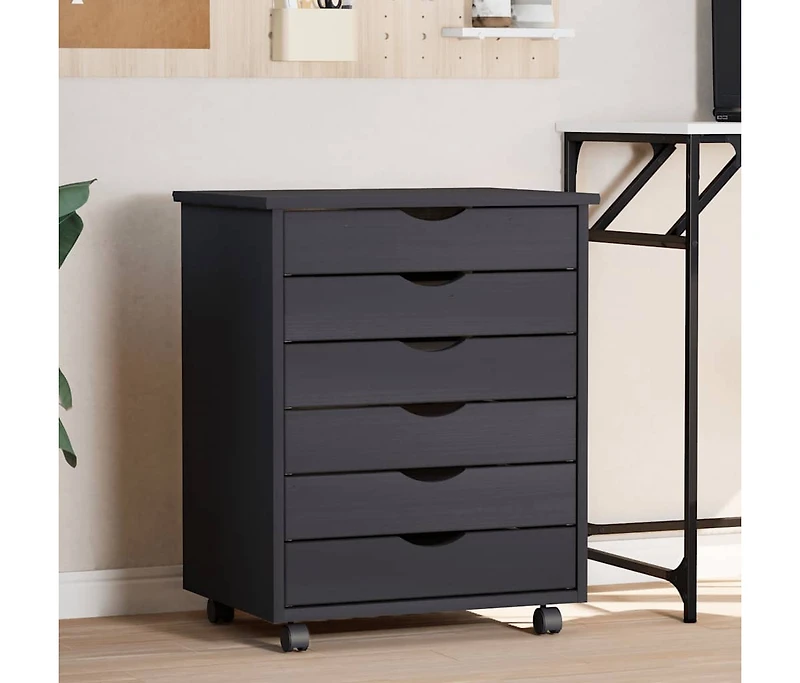 Rolling Cabinet with Drawers Moss Solid Wood Pine