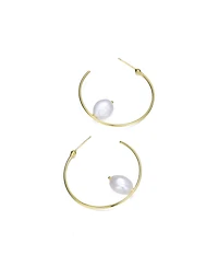 Classy Sterling Silver with Gold Plating and Genuine Freshwater Pearl Hoop Earrings