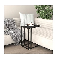 vidaXL Computer Side Table Black Marble 19.7"x13.8"x25.6" Tempered Glass