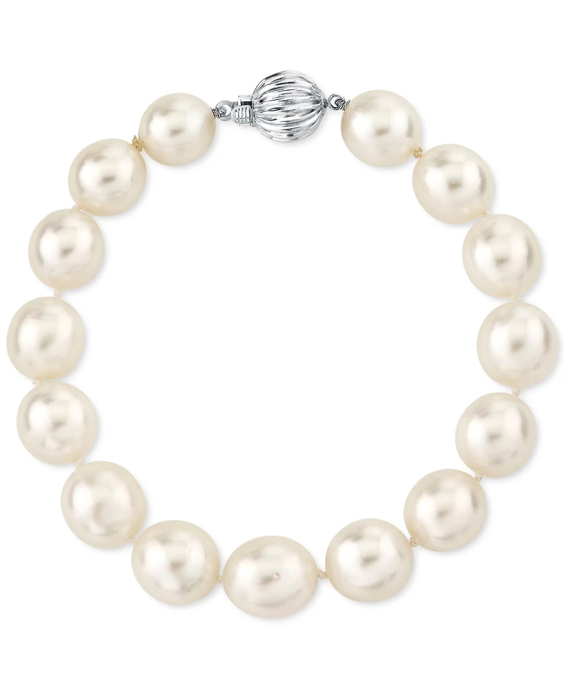 Cultured White South Sea Pearl (10 - 11-1/2mm) Ball Clasp Bracelet in 14k White Gold